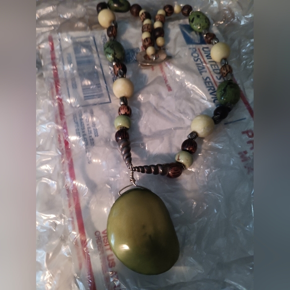 Accessories Large Green Stone Wood Beads Stone Necklace Poshmark